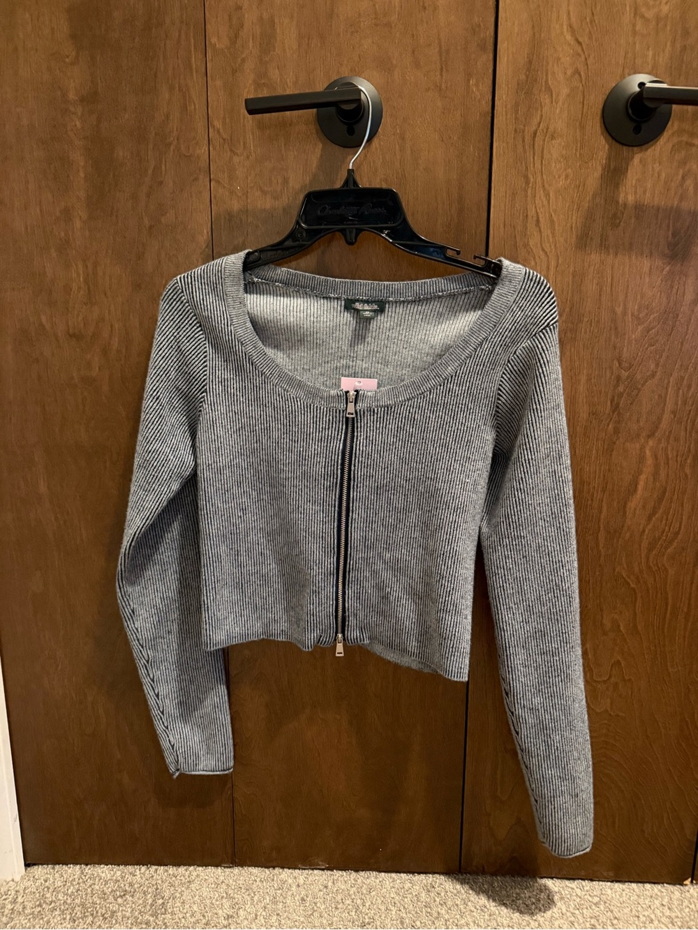 wild fable Heather Gray Ribbed Zip-Front Cropped Cardigan
